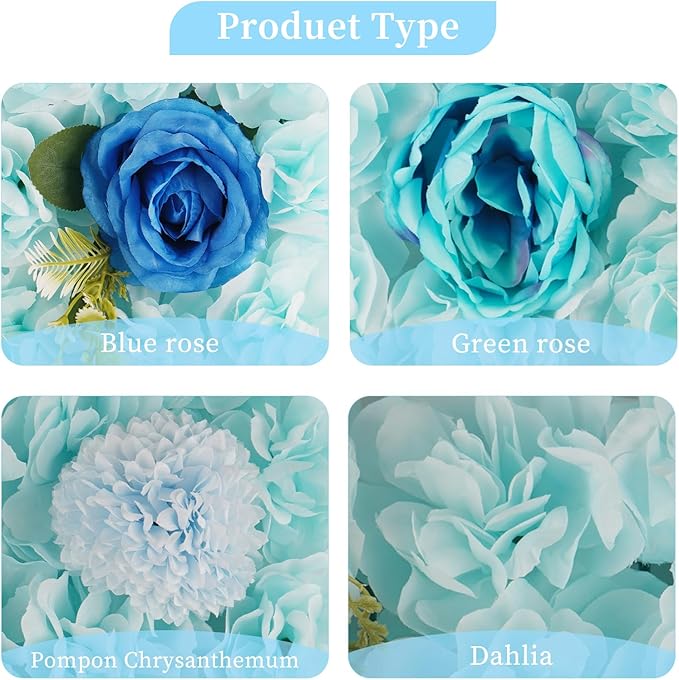 3D Flower Wall Backdrop - 12Pcs Artificial Flower Wall Panel 15 * 15inch Decoration Blue Roses Wall for Home Party Wedding Anniversary Birthday