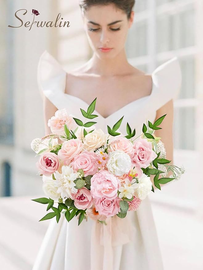 Serwalin Artificial Flowers Pink Peonies Flowers Fake Wedding Flowers Cake Flower Box Set for DIY Wedding Bouquets Bridal Shower Centerpieces Floral Arrangements Party Decor