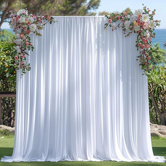 20x10ft Wrinkle Free White Backdrop Curtain for Parties Soft Fabric Drapes Wedding White Curtain Backdrop for Birthday Party Decorations Background for Photography 5x10ft, 4 Panels