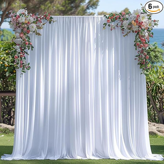 30x10ft Wrinkle Free White Backdrop Curtain for Parties Soft Fabric Drapes Wedding White Curtain Backdrop for Birthday Party Decorations Background for Photography 5x10ft, 6 Panels