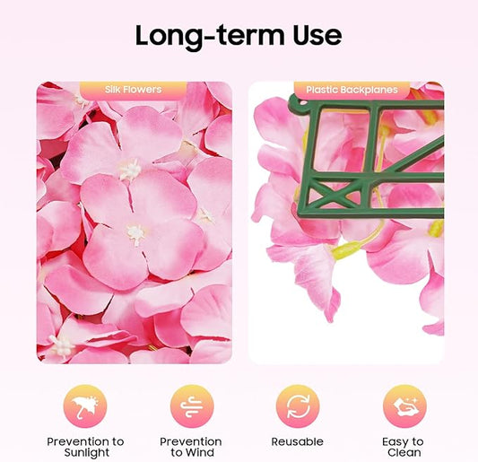 LOYALHEARTDY 20 PCS Flower Wall Panel 24"x16" Artificial Flowers Wall Decoration Decorative Hydrangea Flower Panels for Home Party Wedding Christmas Festival Photo Backgdrop Decor (20 PCS, Pink)