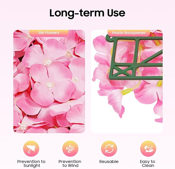 3D Flower Wall Panel, 20pcs Pink Artificial Floral Wall Backdrop, Realistic Silk Flower Backplanes, Roll Up Fake Flower Background for Valentines Wedding Party Photo Arrangement Decor
