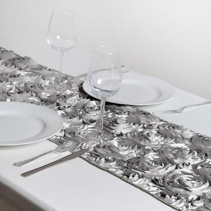 Efavormart Wonderland Rosette Premium Table Runners for Weddings Party Banquets Decor Fit Rectangle and Round Table - Silver
