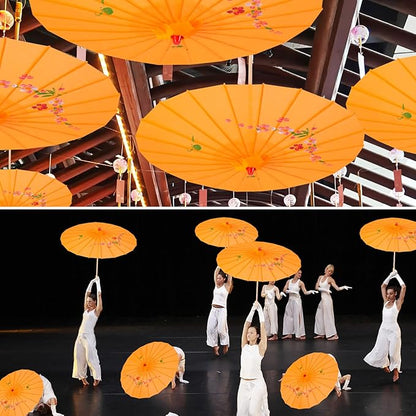 33" Orange Flower Silk Cloth Decoration Handmade Parasol Umbrella Chinese Japanese Asian DIY Art Dance Classical Umbrella for Wedding Parties Photography Costumes Cosplay (Orange)