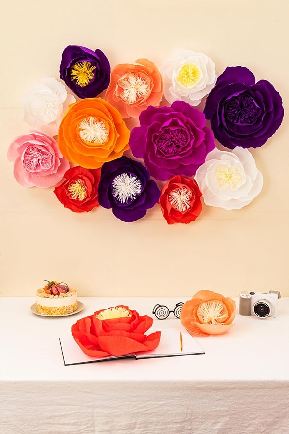 6 pcs 3D Paper Flower Decoration for Party, Wedding Decoration, Background Wall, Nursery Room Decoration, Bridal Shower, Baby Shower, (Rose Red,Set/6)