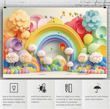YongFoto Paper Flowers Backdrop 7x5ft Colorful Cut Paper Floral Blossom Rainbow Arch Hot Air Balloon Honeycomb Ball Photography Background Lovely Party Banner Home Decor Photo Studio Booth Props