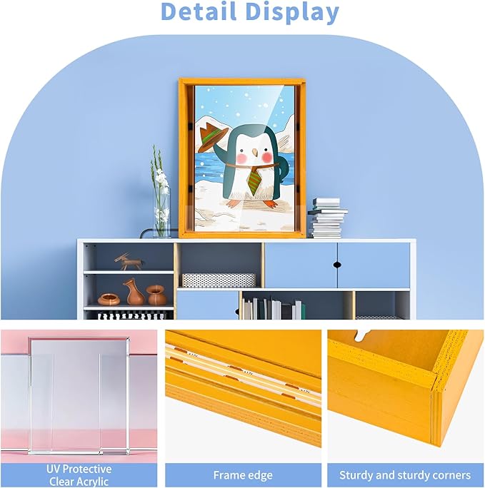 Artwork Shadow Box with LED Light Dimmable Changeable Picture Display & Storage Frame Wall-mounted & Tabletop Dried Flowers Display Frame(Sunflower)