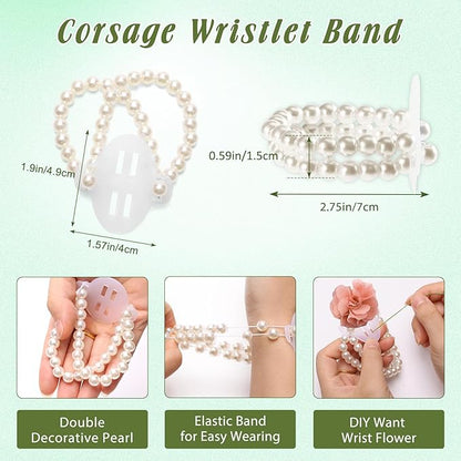 AHIER Corsage Wristlet Band, 162PCS DIY Wrist Corsage Kit with 6P Corsage Bracelet, Wire Cutter and Floral Wire, Green Floral Tape, Pin, Ribbon for Wedding Party Boutonniere Wrist Corsage Supplies