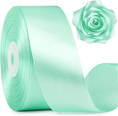 1-1/2 Inch Wide Mint Green Satin Ribbon, 50 Yards Solid Polyester Fabric Ribbon for Roses Making, Gift Wrapping, Christmas, Wedding Decorations, Crafts, Bows, Flower Bouquets