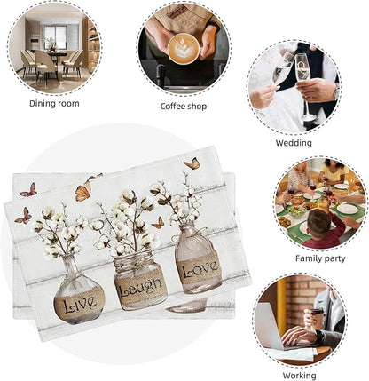 Cotton Flower Placemats Set of 6 Farmhouse Floral Table Mats Washable Place mats for Home Party Indoor Kitchen Dining Table Linen Decoration 12x18 Inch