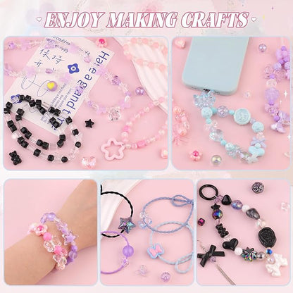 Assorted Acrylic Beads, 200-260PCS Purple Cute Beads for Bracelet Making, GummyBear Bow Flower Candy Kawaii Charms for Jewelry Making DIY Necklace Keychain Phone Charm Christmas Gift