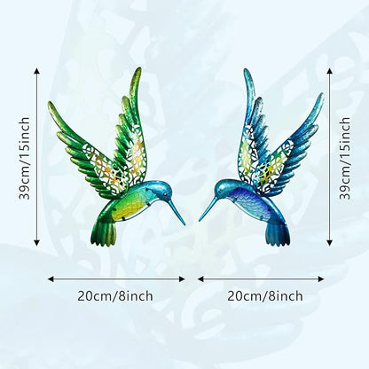 HONGLAND Metal Hummingbird Wall Art 15inch Metal Birds Wall Sculpture Garden Decoration Outdoor Statue Patio Fence Hanging Plaques 2 Pack