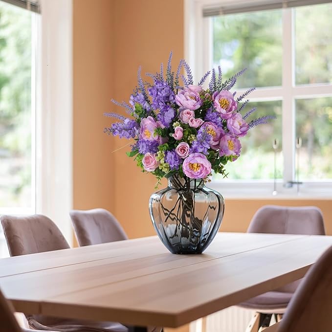 HUAESIN Artificial Flowers Silk Rose Peony Bouquets Purple Flowers Artificial Bouquet Silk Flower Arrangements for Home Table Centerpieces Wedding Indoor Outdoor Decorations