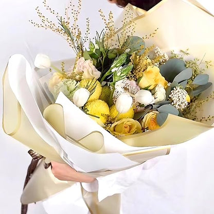 20 Sheets Gold Flower Wrapping Paper, Waterproof Floral Wrap Gold Edge Bouquet Wrapping Paper Florist Supplies (22.8 x 22.8 inch)
