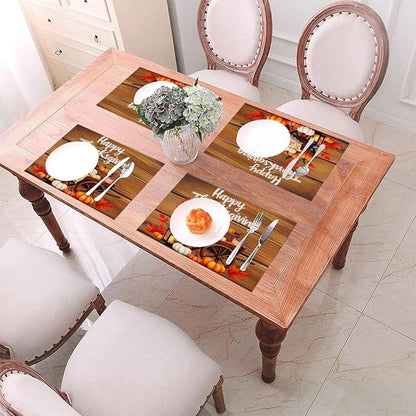 PVC Placemats Set of 6 Wipeable Table Mats Washable Heat Resistant Non Slip Vinyl Dining Table Mat for Kitchen Indoor Outdoor Patio Farmhouse Place Mats Thanksgiving Pumpkin Cart Decorative