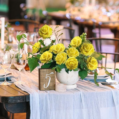 JOYLEX Artificial Flowers Yellow Realistic Roses, Real Looking Fake Roses with Stem for DIY Wedding Bouquets Centerpieces Bridal Shower Party Home Romantic Decorations (Yellow, 100pcs)