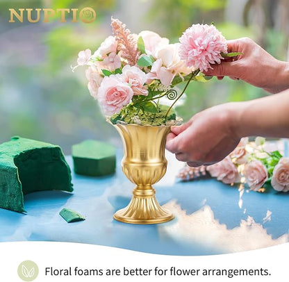Nuptio Pcs of 10 Metal Urn Planter Elegant Wedding Centerpieces Vase for Wedding Party Decoration, 16cm/6.3" Tall Trumpet Vase Flower Holder for Anniversary Ceremony
