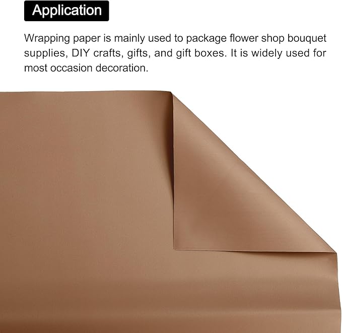 MECCANIXITY Pearlescent Film Flower Wrapping Paper 22.8x22.8 Inch Waterproof for DIY Crafts, Gift/Gift Box Packaging Caramel Color Pack of 10