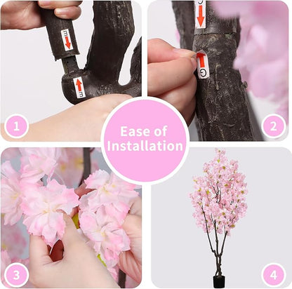 5.9ft Tall Pink Artificial Cherry Blossom Tree, Realistic Handmade Silk Leaves Sakura Plant, Fake Lifelike Cherry Blossom Tree for Home Office Indoor Outdoor Party Wedding Christmas Decor