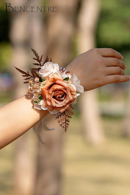 Walnut Brown Corsage for Wedding(Set of 6),Wrist Corsage,Corsage for Prom,Boho Wedding,Party Prom Hand Flower Decor,Mother of The Bride Corsage,Bridesmaid Wrist Corsage