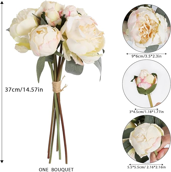 White Artificial Peonies 2 Bouquets Silk Flowers 14Heads Vintage White Fake Flowers Faux Peony Flowers for Flower Arrangements Artificial Centerpiece Home Table Dining Room Decor (Ivory White)