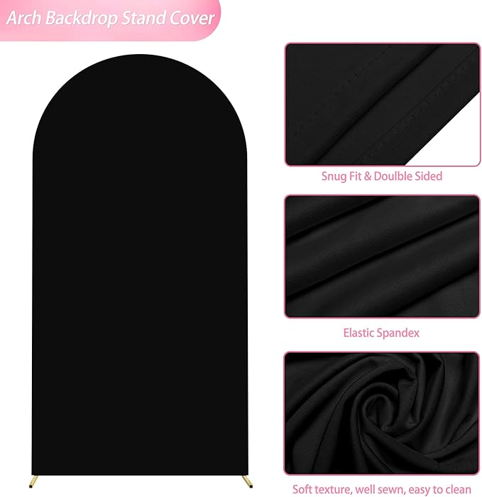 Wokceer 6.6FT Wedding Arch Backdrop Cover Spandex Fitted Black Wedding Backdrop Stand Covers Round Top Chiara Arch Cover for Birthday Party Ceremony Banquet Decoration