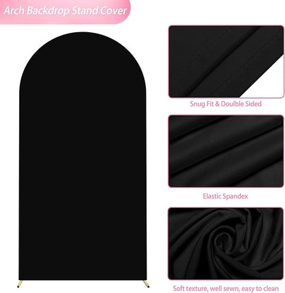 Wokceer 6.6FT Wedding Arch Backdrop Cover Spandex Fitted Black Wedding Backdrop Stand Covers Round Top Chiara Arch Cover for Birthday Party Ceremony Banquet Decoration