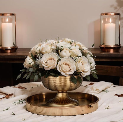 Distressed Gold Metal Compote Bowl Compote Vase Centerpieces for Table Pedestal Vase for Wedding Birthday Party Anniversary Indoor Outdoor Activity, 8" Diameter (Vintage Gold,10 Pcs)