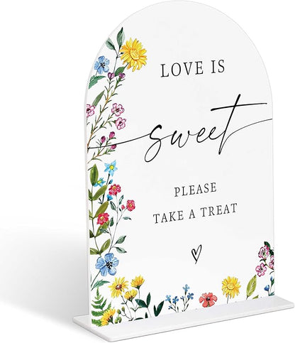 Acrylic Wedding Signs Love is Sweet Sign for Reception, 6x8" Floral Themed Arch Acrylic Dessert Table Decor, Love Is In Bloom & Baby In Bloom Decorations for Baby Shower Bridal Shower Engagement
