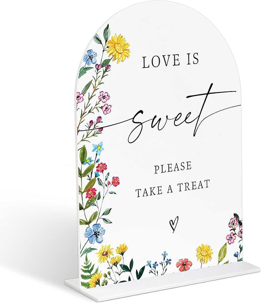 Acrylic Wedding Signs Love is Sweet Sign for Reception, 6x8" Floral Themed Arch Acrylic Dessert Table Decor, Love Is In Bloom & Baby In Bloom Decorations for Baby Shower Bridal Shower Engagement