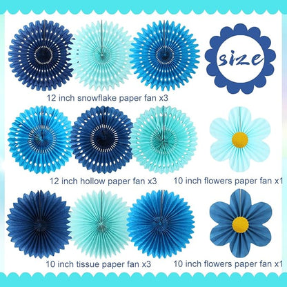 zilue Paper Fans Party Decorations Paper Flowers Decorations for Wall Classroom Floral Backdrop Baby Shower Birthday Party Flower Wall Decor Pack of 11 Blue