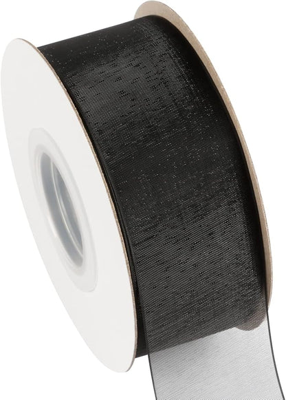 1-1/2 Inch Black Shimmer Sheer Organza Ribbon Sheer Chiffon Ribbon 50 Yards-Roll Multiple Colors Available for Gift Wrapping Wedding Events Christmas Décor