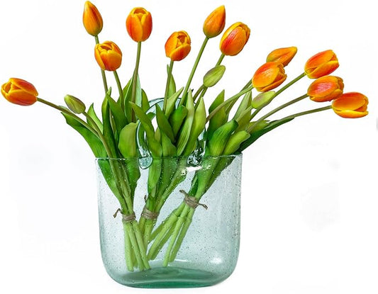15pcs Artificial Tulips Flowers, Real Touch Latex Bouquet, Fake Tulips for Office Wedding Party Home Kitchen Garden Decoration-B Orange