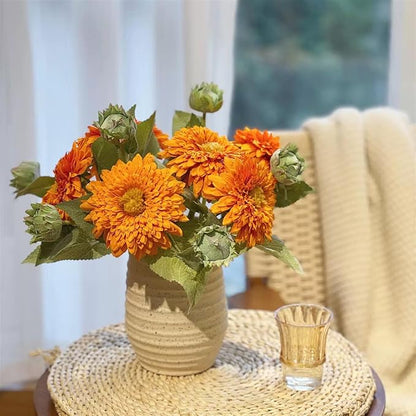 Kimura's Cabin 5Pcs Fake Sunflowers Flowers Long Stems Faux Sunflower Flowers Artificial Silk Bouquet for Wedding Autumn Home Garden Birthday Party Kitchen Table Decor (Orange Yellow)