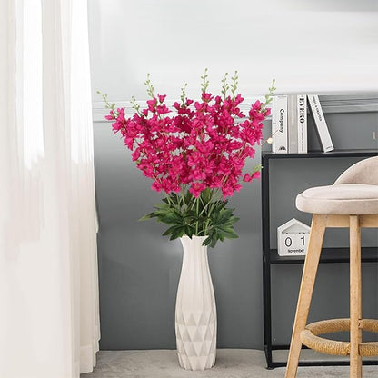 8PCS Artificial Delphinium Flowers 33.5'' Rose Red Silk Flowers Faux Delphinium Long Stem Hyacinth Artificial Flowers for Tall Vase Home Wedding Table Decor(Rose Red)