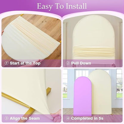 Ivory Purple Arch Backdrop Cover Set of 2-7.2ft 6ft Dual Color Wedding Arch Cover-Wrinkle Free Stretchy Spandex Cream Lavender Fitted Chiara Arch Stand Cover for Birthday Party Photo Photography