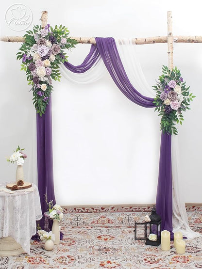 Wedding Arch, Artificial Flowers, Wedding Decor with Drapes (Set of 4)，Be Suited to Banquet, Party, Wedding Decor Ceremony and Background Decoration (Purple)