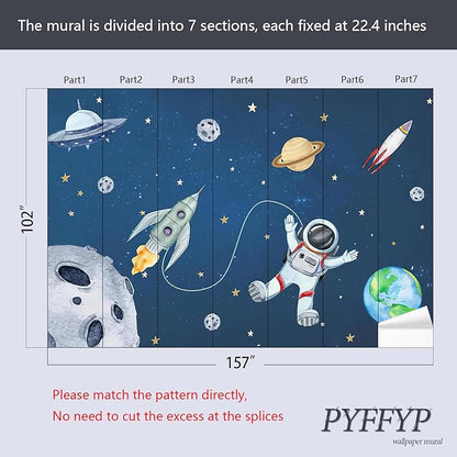 PYFFYP- Space Wallpaper Cartoon Planet Wallpaper murals for Nursery Kids Bedroom(Not Peel and Stick)