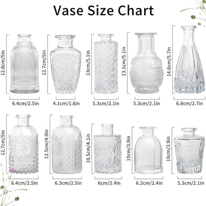 Glass Vase Bud Vase in Bulk Set of 12，Small Vintage Flower Bottle Petite Glass Flower Vase for Floral Arrangements, Decorative Centerpiece,Table Decor,Home Wedding Party