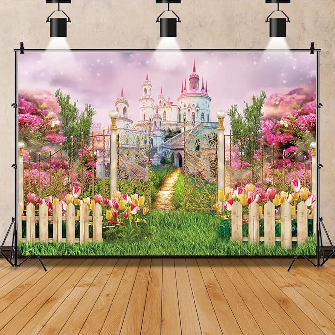 7x5ft Fantasy Castle Wonderland Backdrop Flower Garden Sweet Princess Birthday Party Photography Backdrop Girls Portrait Banner Baby Shower Kids Birthday Party Decorations