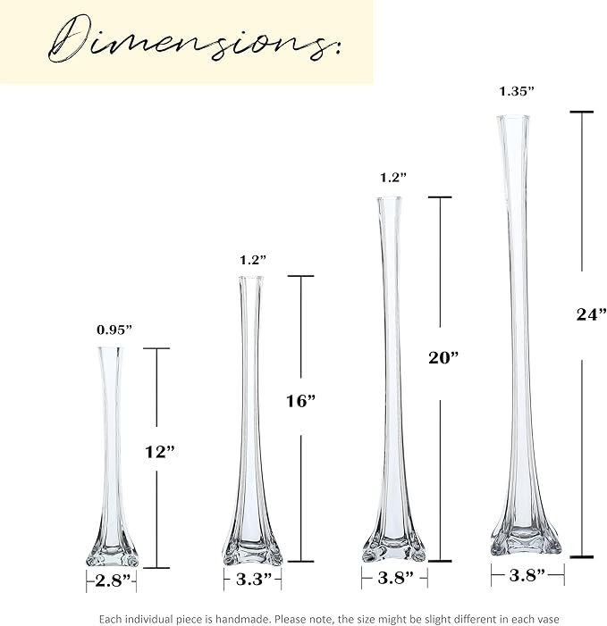 Craft And Party, Pack of 12, Eiffel Tower Vases Centerpiece for Flower, Wedding, Decoration. (16", Clear)
