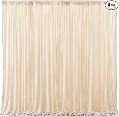 Deep Champagne Backdrop Curtain 4 Panels-Wrinkle-Free Curtains Polyester Photography Drapes for Baby Shower Birthday Party Photo Background Backdrop Stand- 16 X10FT (Champagne)