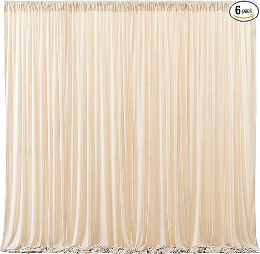 Champagne Backdrop Curtain 6 Panels - Wrinkle-Free Polyester Photography Drapes for Baby Shower Birthday Party Photo Background Stand - 24 X 10FT