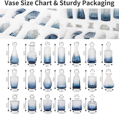 Blue Glass Bud Vases Set of 20,Small Flower Vases for Wedding Centerpieces,Bud Vases in Bulk Glass Vase for Table Decoration,Home Decor