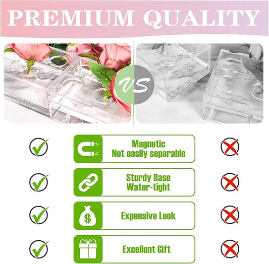 PaulTellie Acrylic Flower Vase Rectangular 4 Pack - Clear Floral Centerpiece for Dining Table Each 14 Inches, Connect to Form 56 Inches Long Rectangle Acrylic Vase for Home Wedding Dining Table Decor
