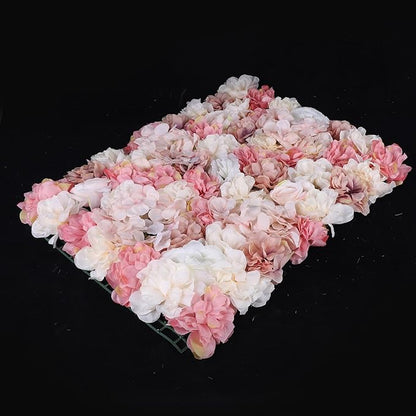 6 Pcs Artificial Silk Flower Wall Panel, Autumn Dahlia Rose Hydrangea Floral Backdrop for Wedding Photography Party Home Decor（15.75x23.62 inches）