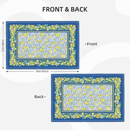 Lemon Placemats Set of 6, Farmhouse Blue Yellow Fruits Spring Summer Double-Sided Table Mats for Kitchen Dining Room Home Party Indoor Decor 6 PCS 12x18 Inch
