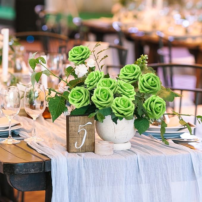 JOYLEX Artificial Flowers Realistic Roses, Real Looking Fake Roses with Stem for DIY Wedding Bouquets Centerpieces Bridal Shower Party Home Romantic Decorations (Green, Regular 3" - 200pcs)