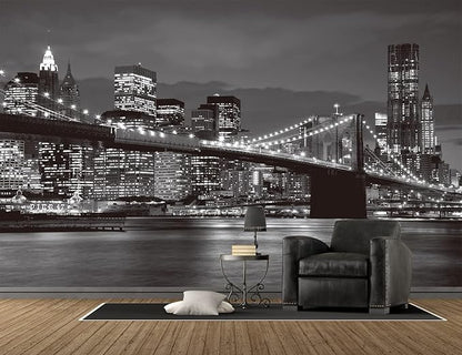 Brooklyn Bridge and New York City Wall Murals Large Photo Wallpaper Murals for Wall Living Room Bedroom Dining Room（Not Peel and Stick）