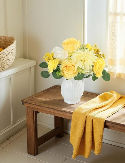 Multi Use Artificial Flowers Combo for DIY Centerpieces Arrangements Wedding Bridal Bouquet Table Chair Decor Candle Holder Baby Shower Cake Decor Flower Strips Home Décor (Yellow)